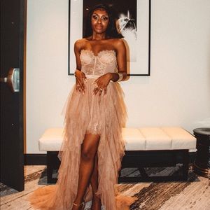 X REVOLVE Bustier Gown in Warm Taupe